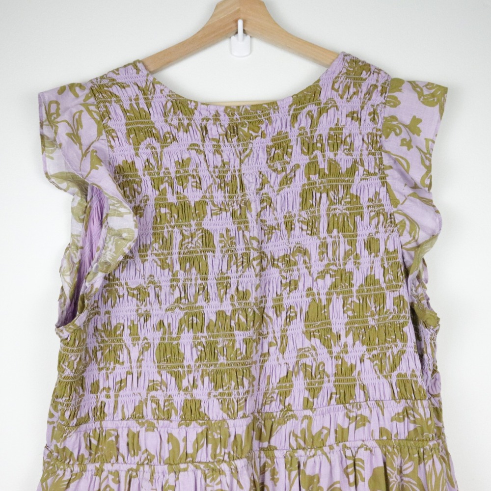 Anthropologie The Peregrine Midi Dress 2X Mauve Floral Smocked Tiered - Picture 6 of 10